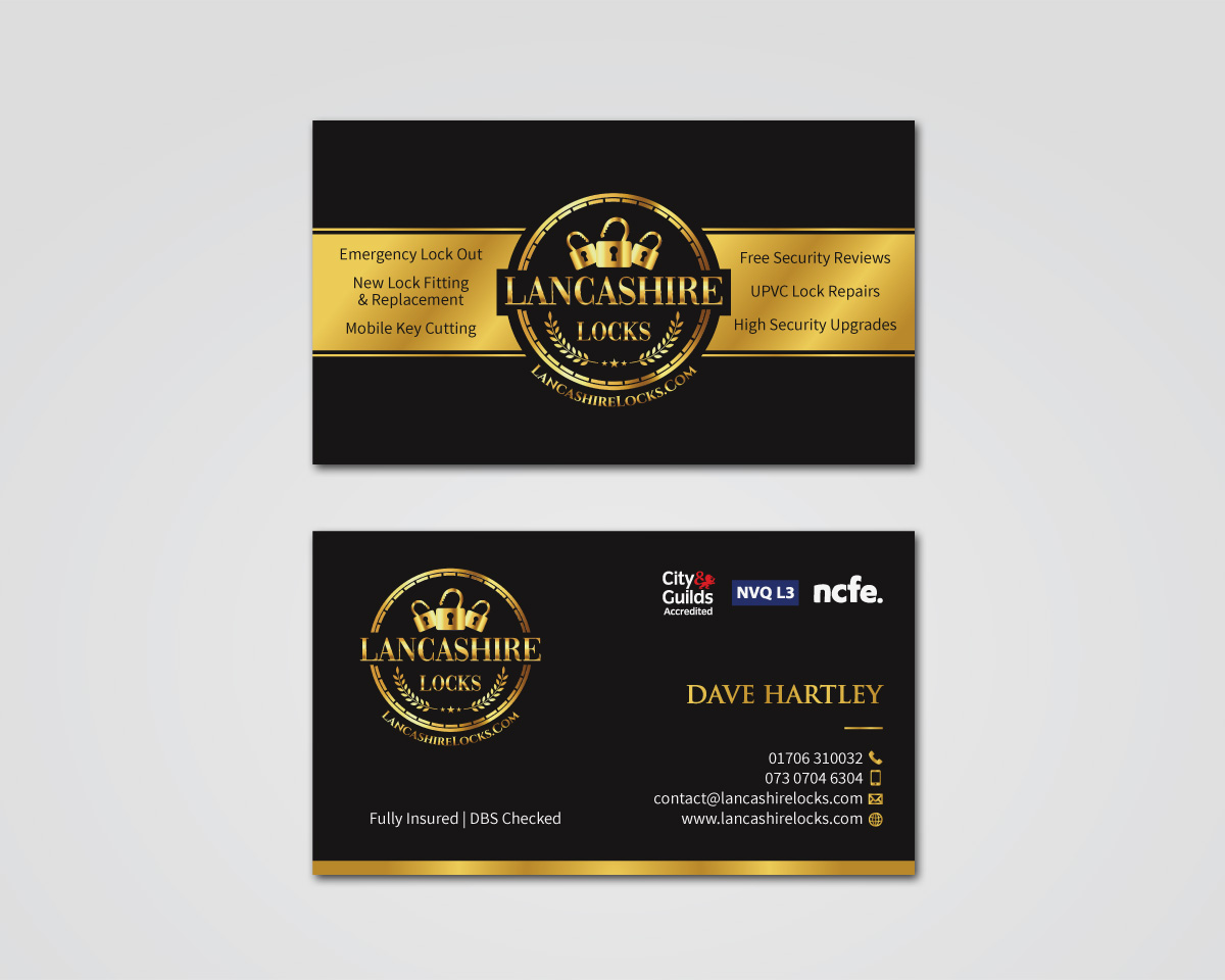 Business Card Design by MDesign for CDM Residential Ltd t/a Lancashire Locks | Design #26377959