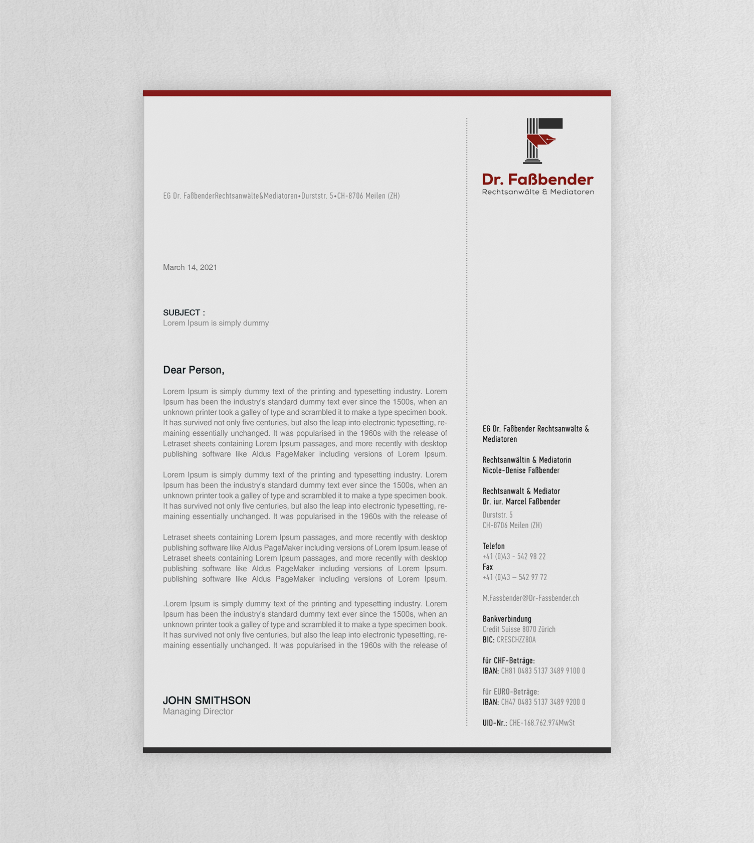 Letterhead Design by WebixBD for Dr. Fassbender Rechtsanwaelte & Mediatoren | Design #26414968