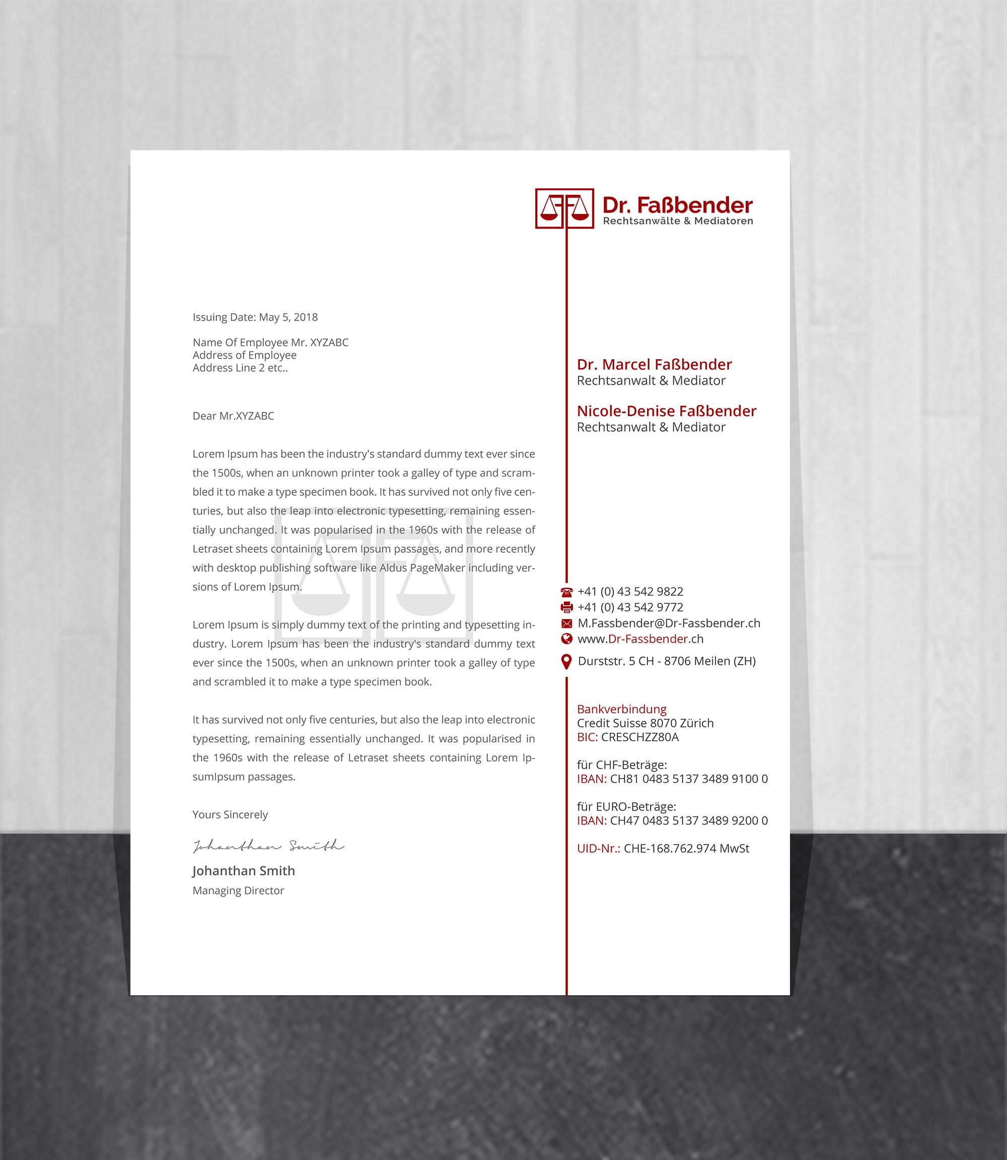 Letterhead Design by Creations Box 2015 for Dr. Fassbender Rechtsanwaelte & Mediatoren | Design #26422852