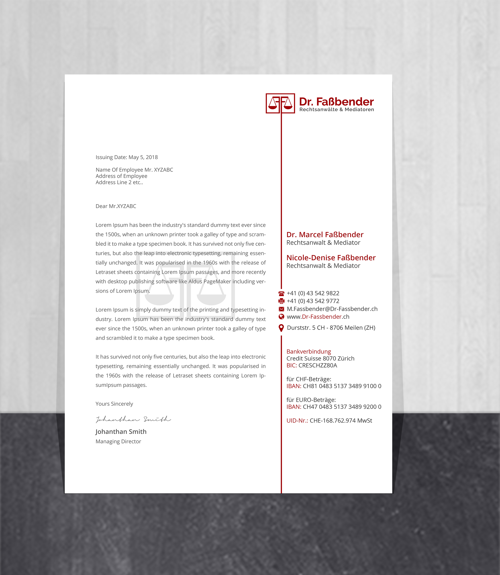 Letterhead Design by Creations Box 2015 for Dr. Fassbender Rechtsanwaelte & Mediatoren | Design #26423347