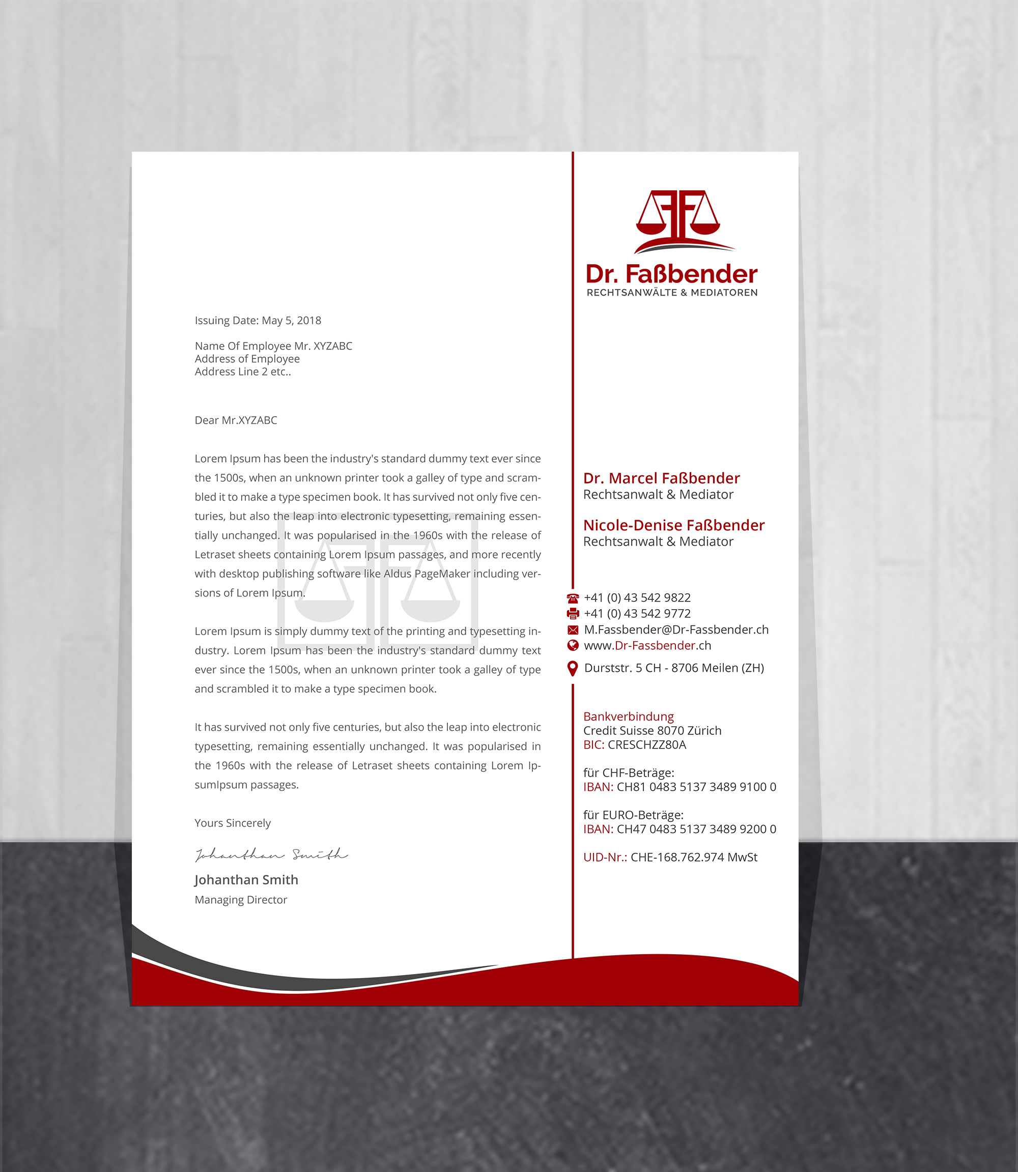 Letterhead Design by Creations Box 2015 for Dr. Fassbender Rechtsanwaelte & Mediatoren | Design #26423348