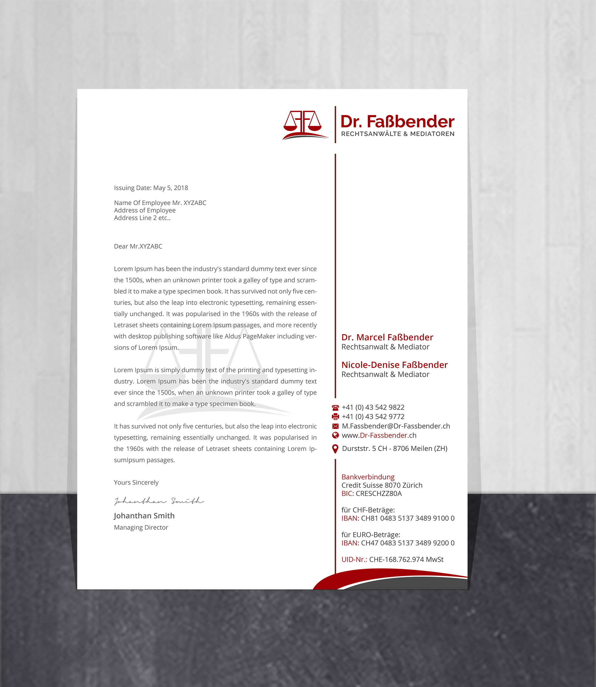 Letterhead Design by Creations Box 2015 for Dr. Fassbender Rechtsanwaelte & Mediatoren | Design #26428884