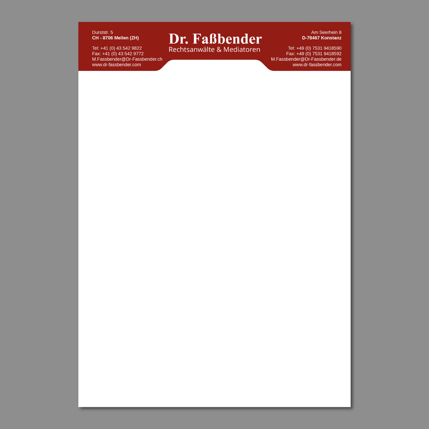 Letterhead Design by LAXMI DESIGNHUB for Dr. Fassbender Rechtsanwaelte & Mediatoren | Design #26416634