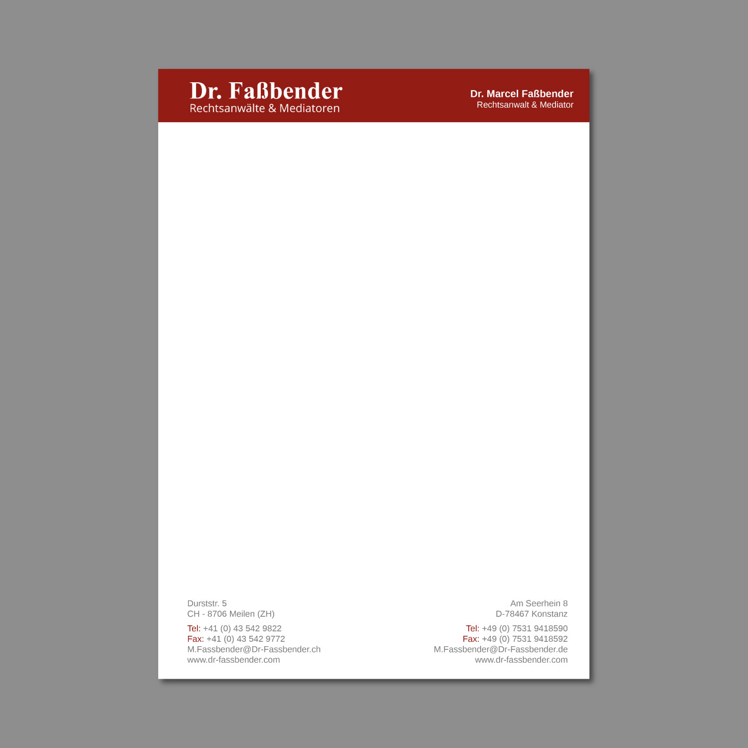 Briefkopf-Design von LAXMI DESIGNHUB für Dr. Fassbender Rechtsanwaelte & Mediatoren | Design #26416635