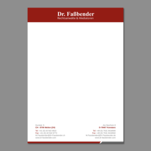 Briefkopf-Design von LAXMI DESIGNHUB für Dr. Fassbender Rechtsanwaelte & Mediatoren | Design: #26416636