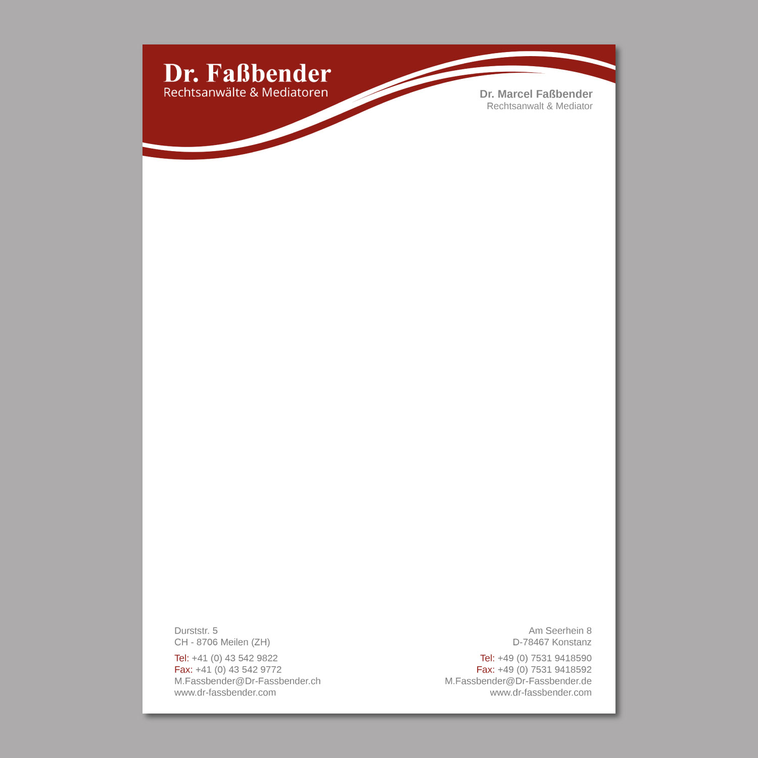 Letterhead Design by LAXMI DESIGNHUB for Dr. Fassbender Rechtsanwaelte & Mediatoren | Design #26417227