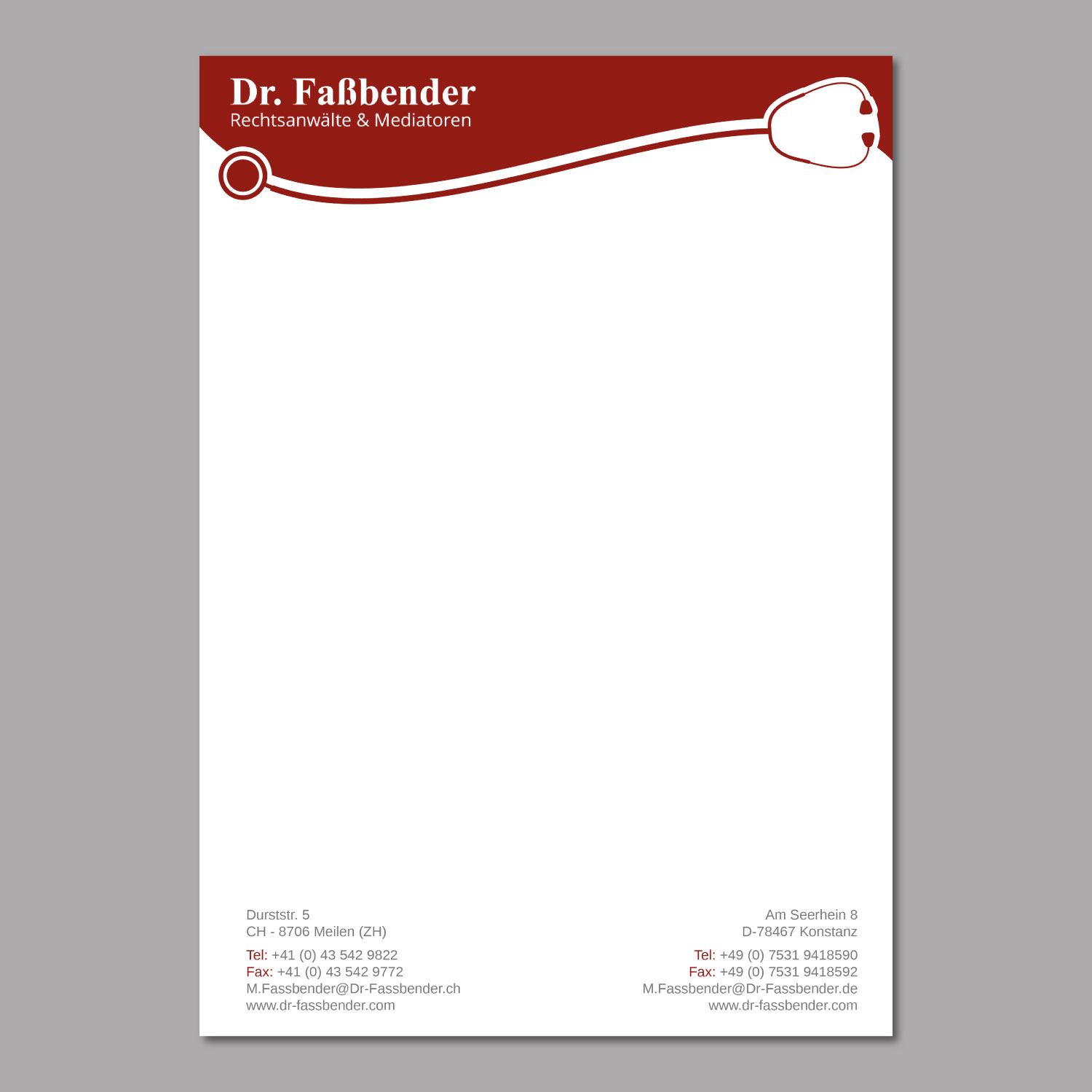 Briefkopf-Design von LAXMI DESIGNHUB für Dr. Fassbender Rechtsanwaelte & Mediatoren | Design #26417228