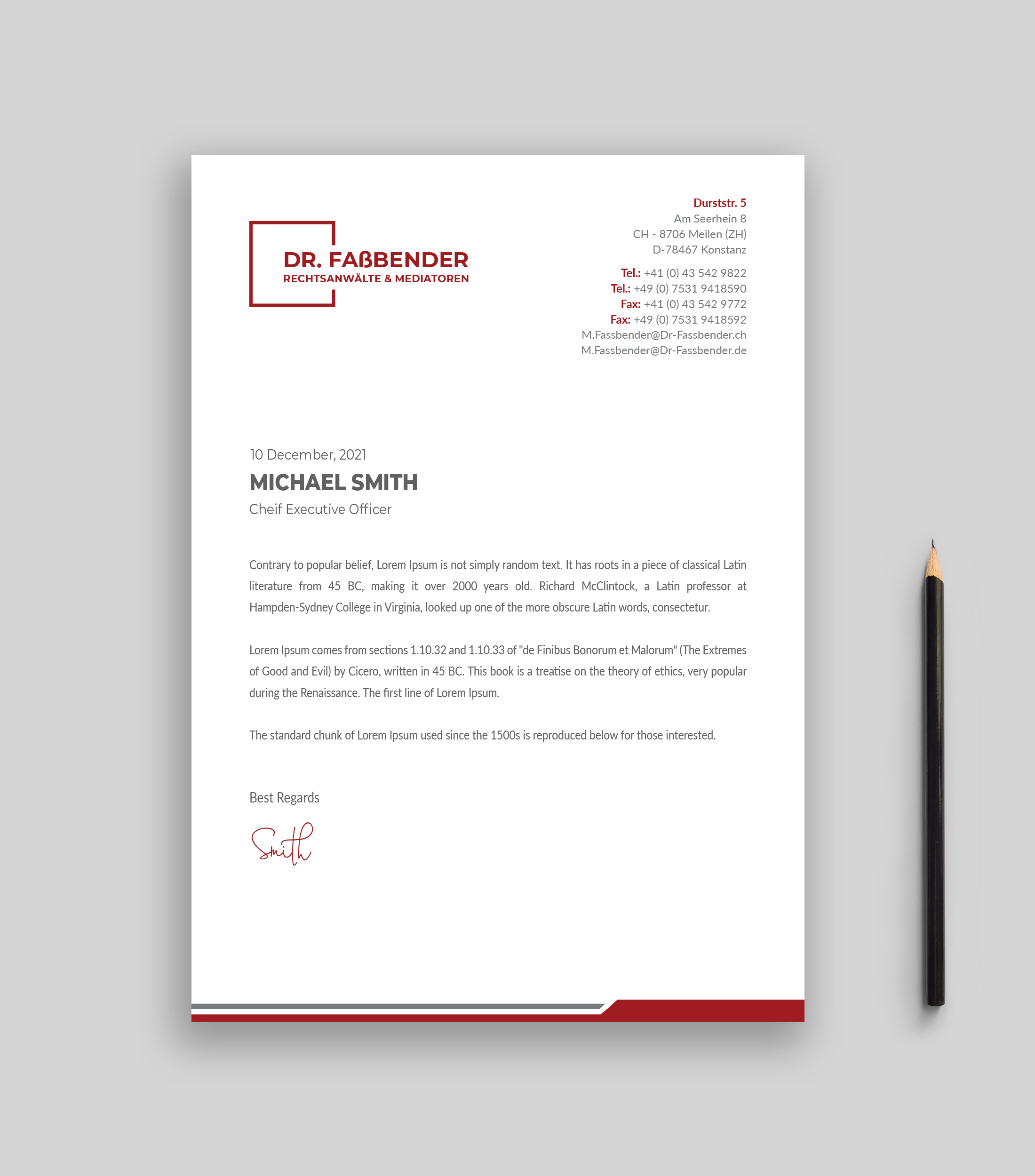 Letterhead Design by Musa. A for Dr. Fassbender Rechtsanwaelte & Mediatoren | Design #26429307