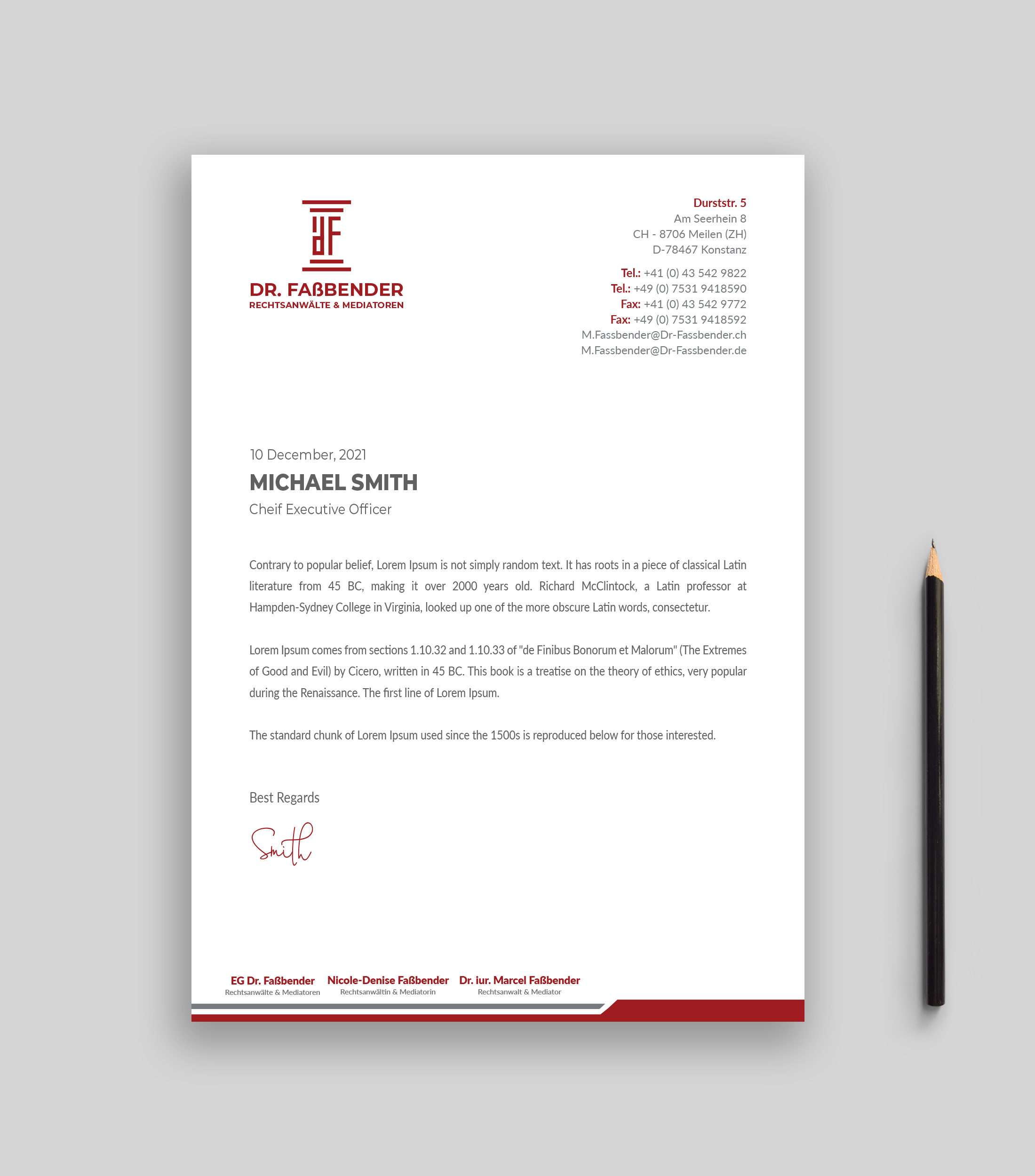Letterhead Design by Musa. A for Dr. Fassbender Rechtsanwaelte & Mediatoren | Design #26429762