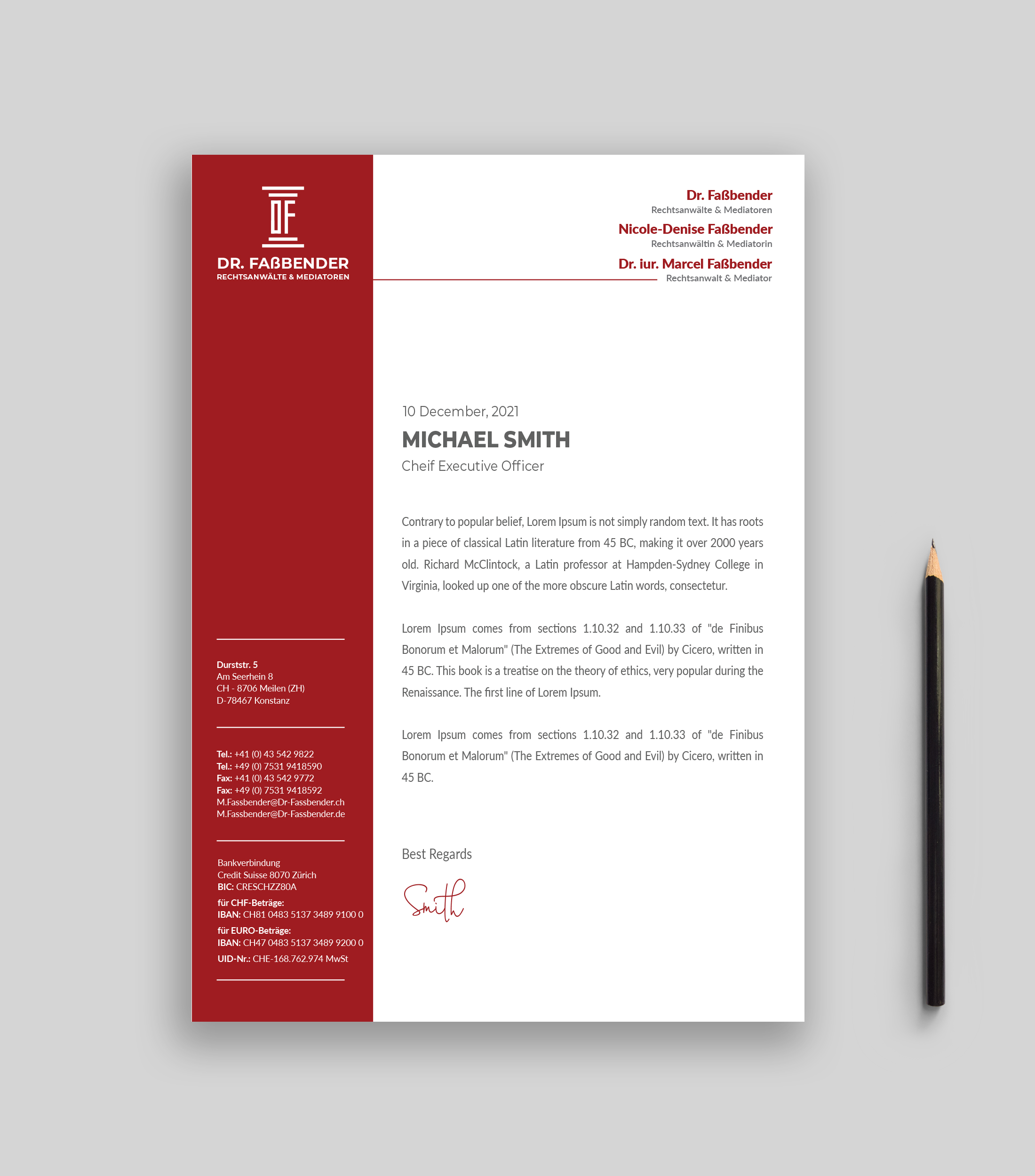 Letterhead Design by Musa. A for Dr. Fassbender Rechtsanwaelte & Mediatoren | Design #26429998