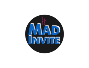 Small Writing: The future is bright.. Big Bold (possibly 3d) Writing: Mad Invite... Colour Scheme:  gray, navy blue, and a small hint of fuschia. | Logo Design by BNdesigner