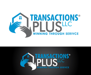 Company name is Transactions Plus® LLC.  Tag line is Winning Through Serivce | Logo Design by blue eye