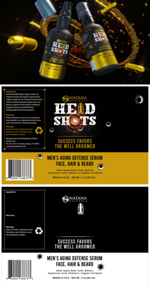 Men's face, beard and hair serum | Label Design by adjeiiBlack