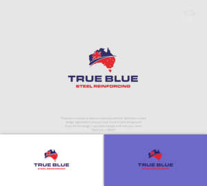 True blue then steel reinforcing in smaller font underneath | Logo Design by Kejo87