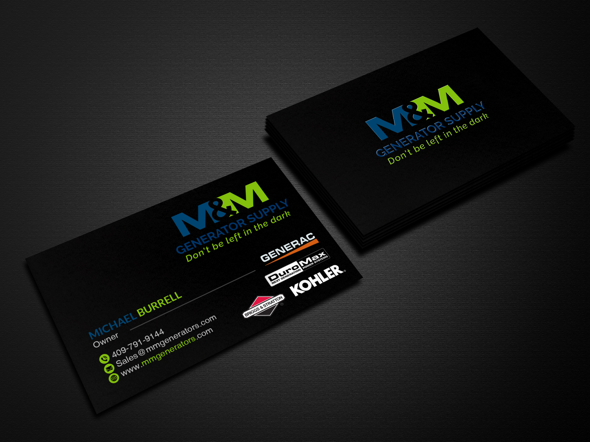 Visitenkarten-Design von Creations Box 2015 für M&M Generator Supply | Design #26498279