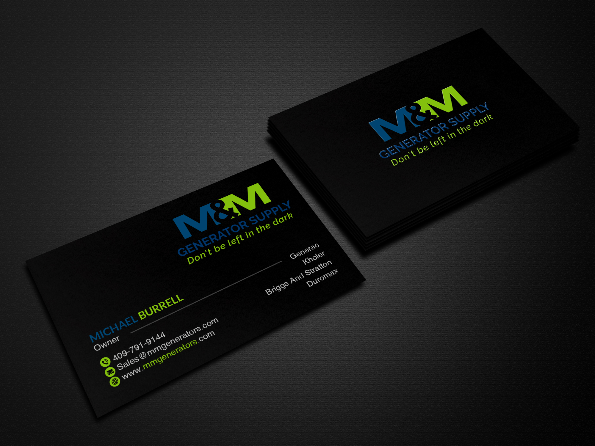 Visitenkarten-Design von Creations Box 2015 für M&M Generator Supply | Design #26507314