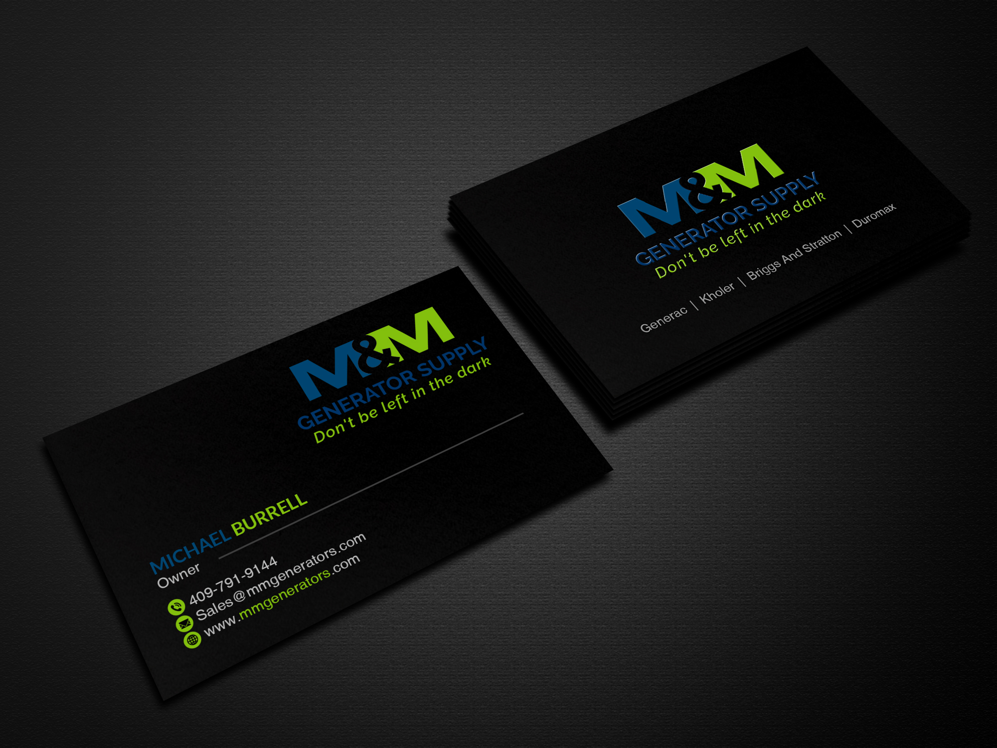 Visitenkarten-Design von Creations Box 2015 für M&M Generator Supply | Design #26507315