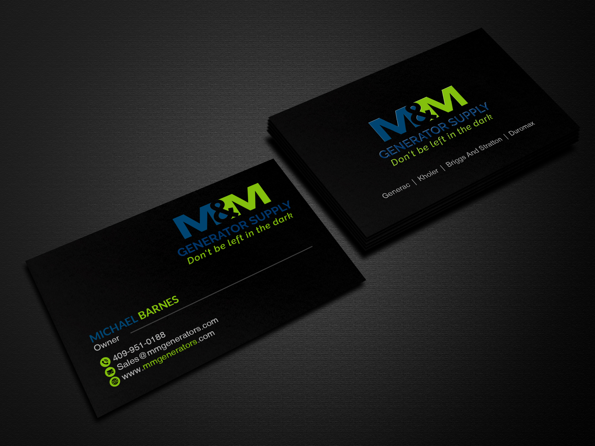 Visitenkarten-Design von Creations Box 2015 für M&M Generator Supply | Design #26516224