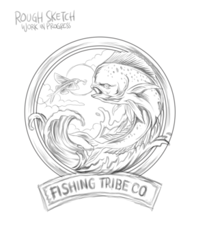 Fishing tribe. Dorado eating baitfish | T-shirt Design by SangBlater