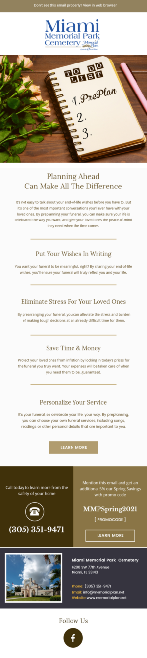 Email Design For Memorial Plan | Design de Marketing Électronique par Expert Designer