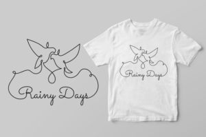 Vector of bird refreshed by sipping fresh rain from leaf | T-shirt Design by Elizaveta M