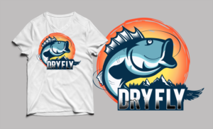 Fly Fishing T-shirt design with a Grayling back fin and "Dry Fly" text | Diseño de Camiseta por SAI DESIGNS
