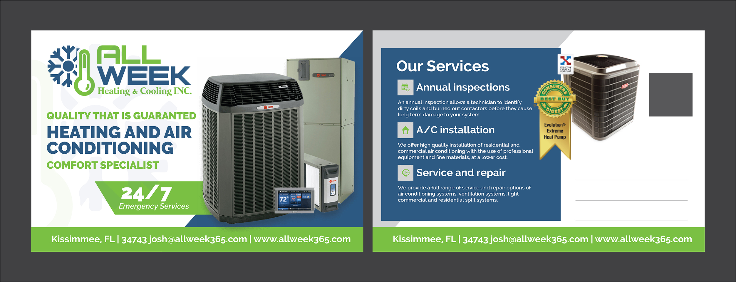 Postcard Design by Deziners Zone for All Week Heating and Cooling Inc  | Design #26582701