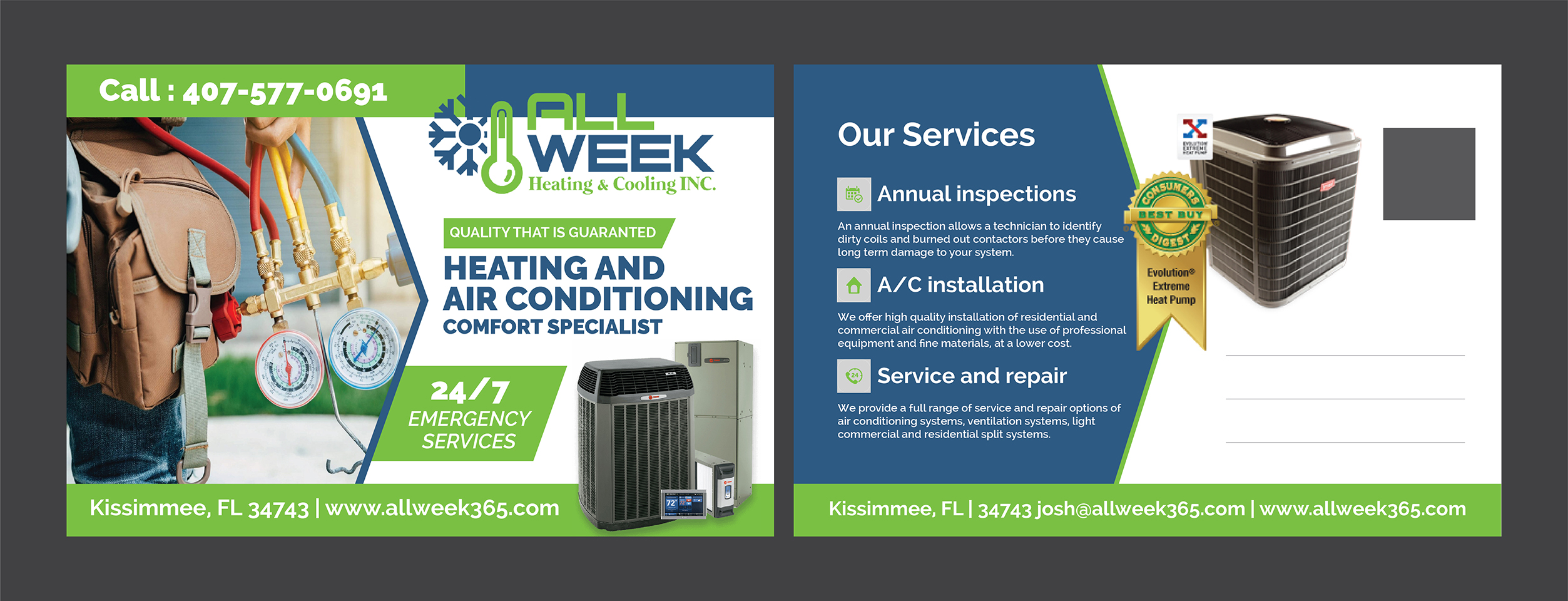 Diseño de Postal por Deziners Zone para All Week Heating and Cooling Inc  | Diseño #26582702