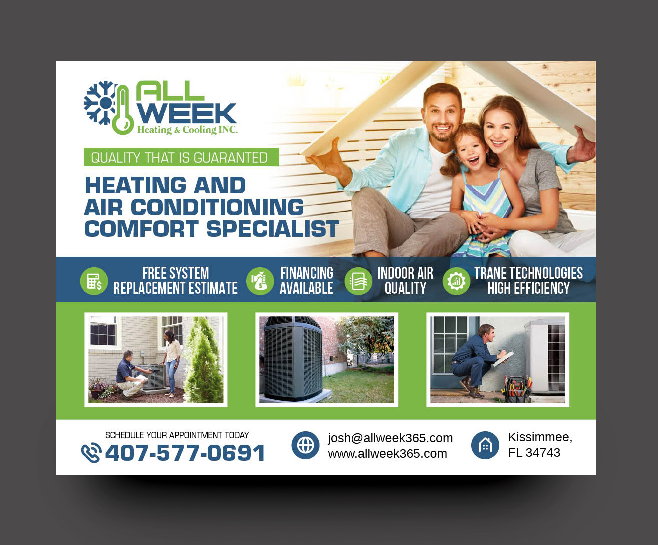 Postcard Design by rkailas for All Week Heating and Cooling Inc  | Design #26581694