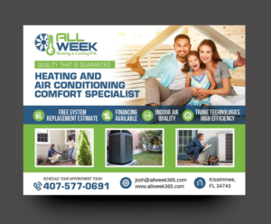 Postcard Design by rkailas for All Week Heating and Cooling Inc  | Design: #26581694