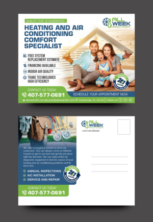 Postcard Design by rkailas for All Week Heating and Cooling Inc  | Design: #26583072