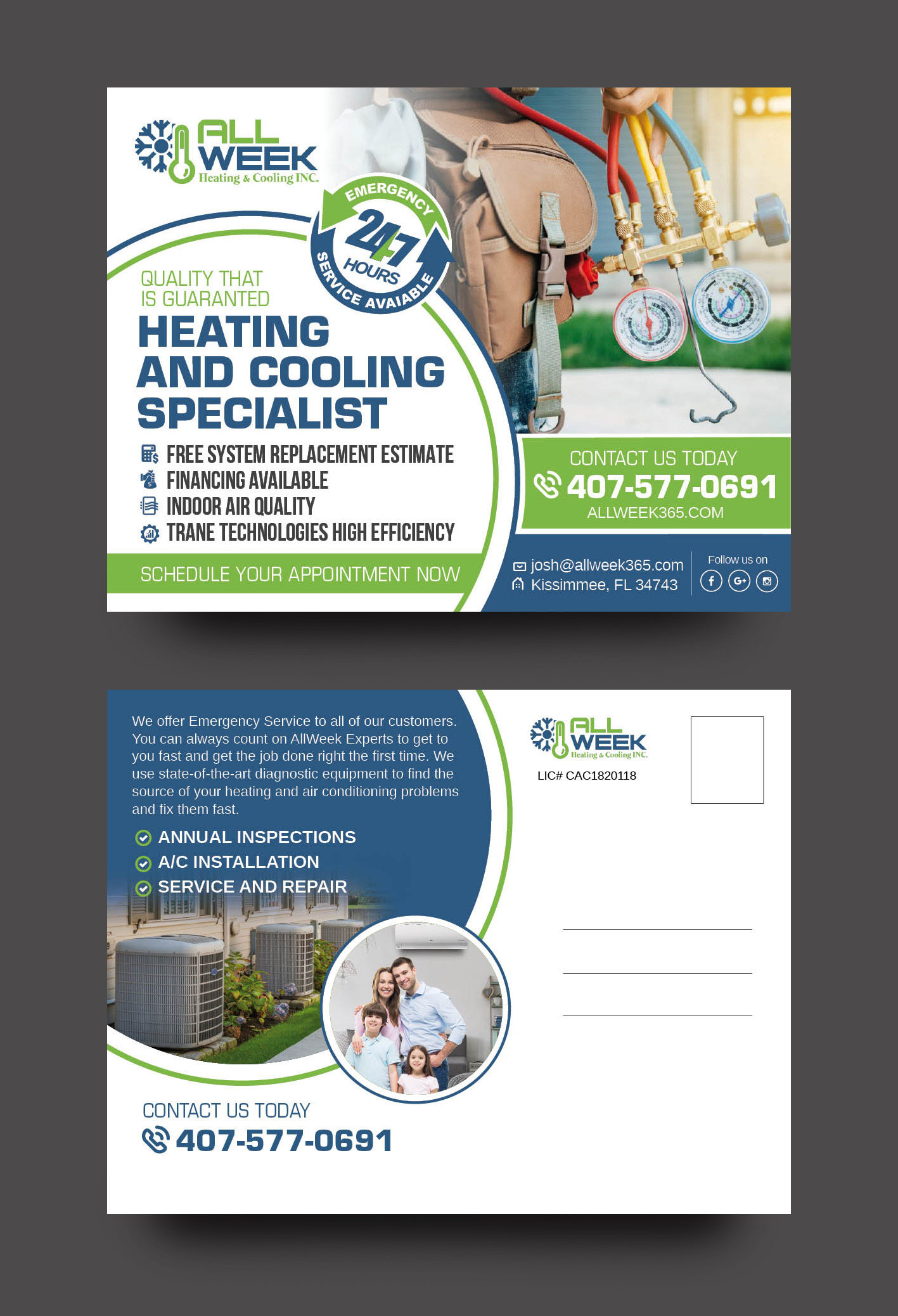 Postcard Design by rkailas for All Week Heating and Cooling Inc  | Design #26587574