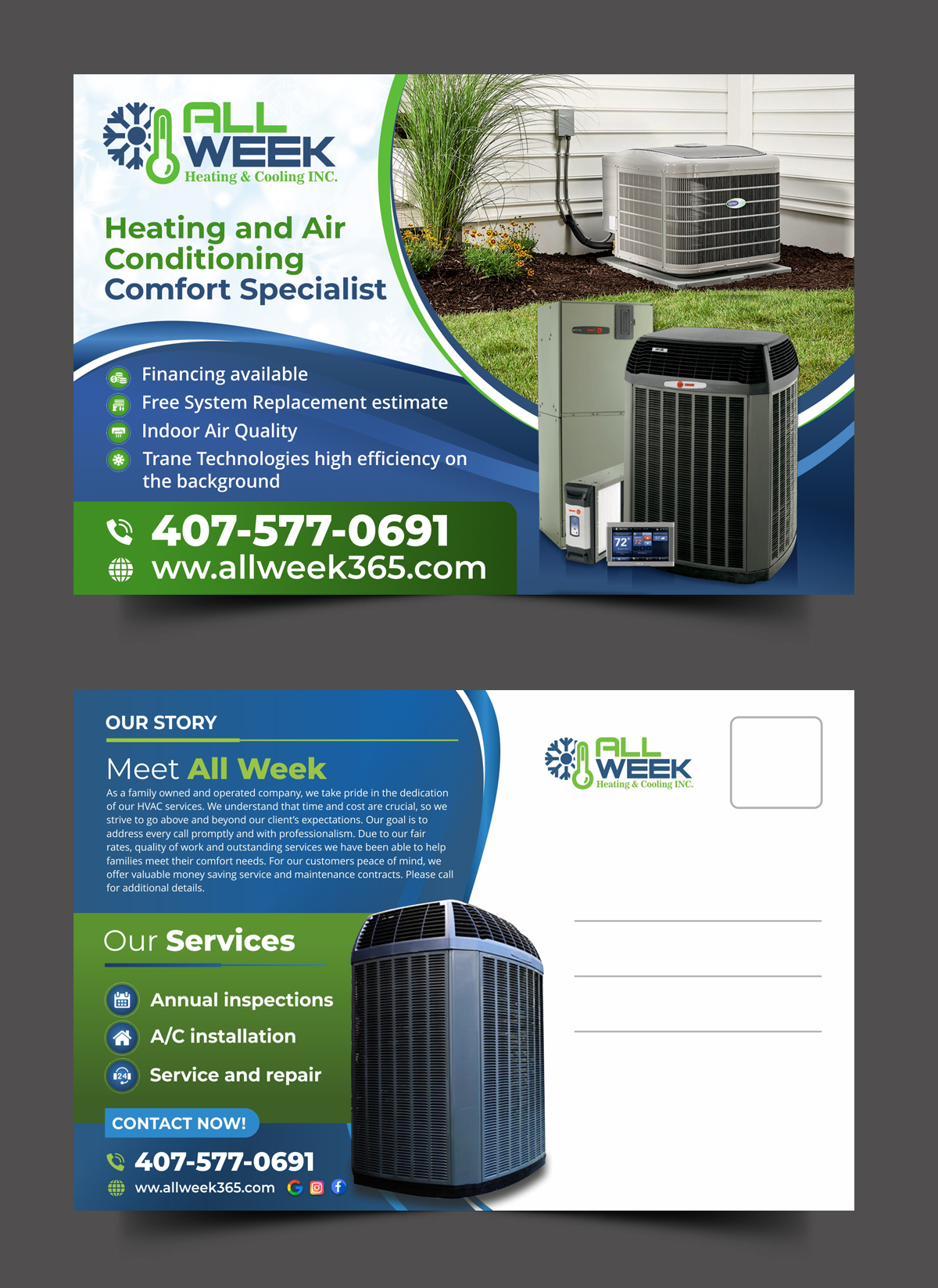 Postcard Design by ecorokerz for All Week Heating and Cooling Inc  | Design #26582116