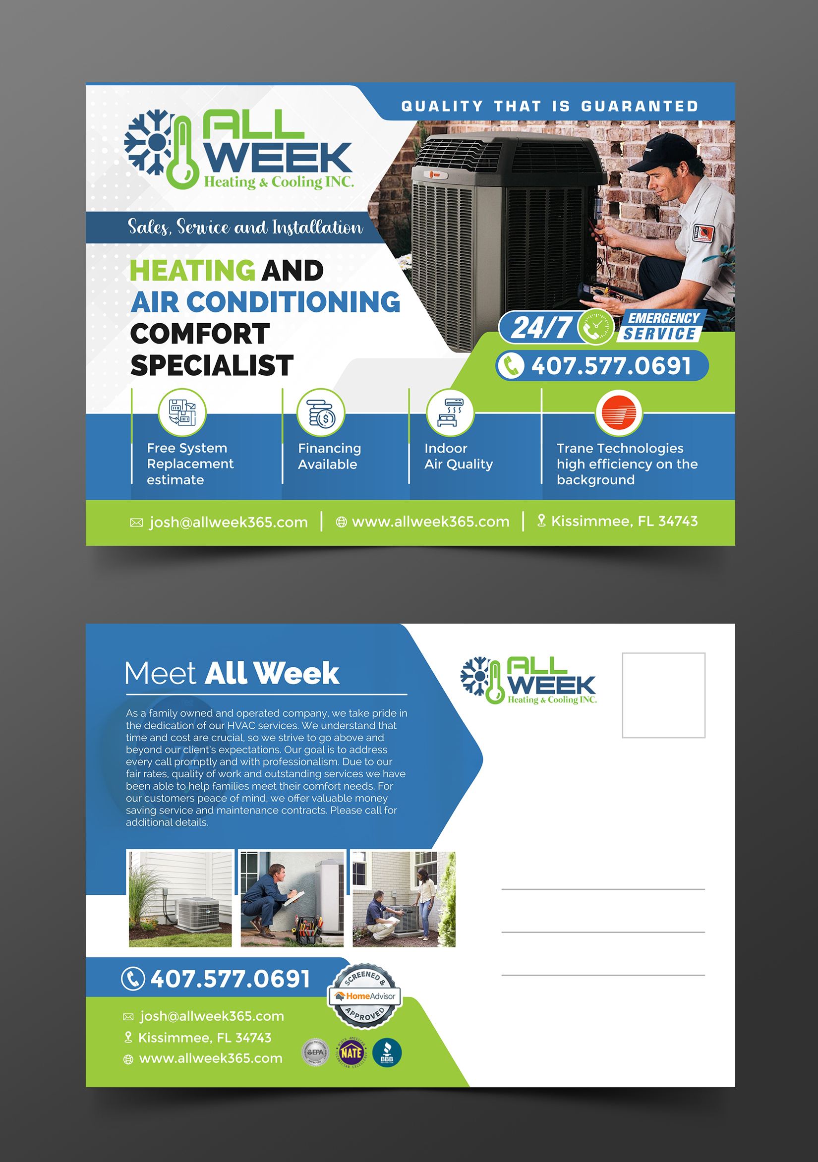 Postcard Design by ecorokerz for All Week Heating and Cooling Inc  | Design #26583276