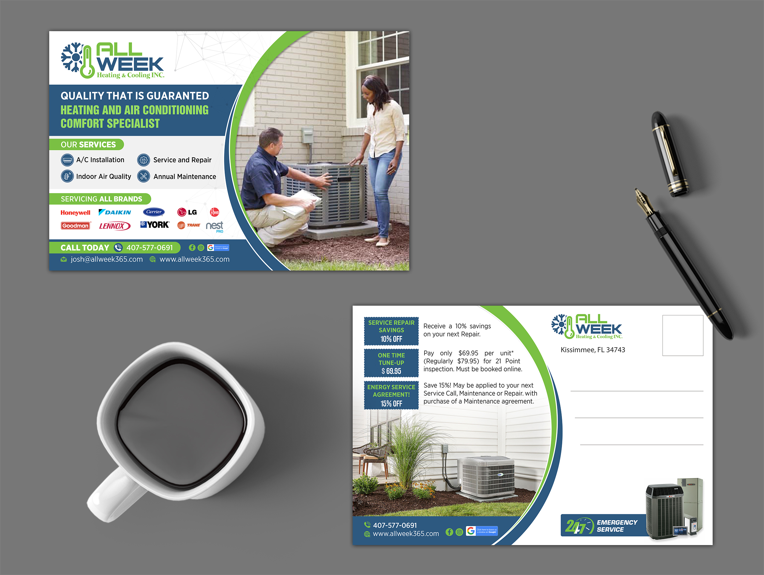 Postcard Design by GraphicsGuru for All Week Heating and Cooling Inc  | Design #26585267