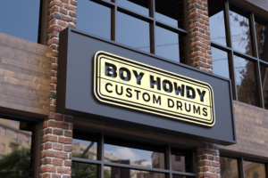 Boy Howdy (large), Custom Drums (small) | Logo Design by makerlogoz