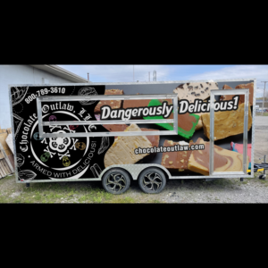 Chocolate Outlaw - 4 sided trailer wrap for seller fudge | Car Wrap Design by haru_ichiban