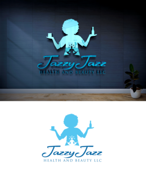 JazzyJazzHealthandBeautyLLC..With a silhouette of a woman in the background lightly muscular with some products in her hand | Logo Design by Rickyy