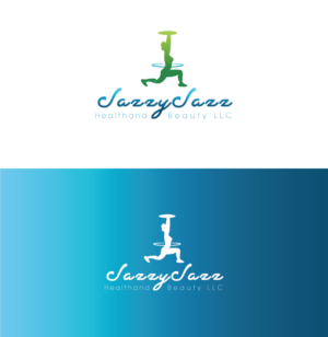 JazzyJazzHealthandBeautyLLC..With a silhouette of a woman in the background lightly muscular with some products in her hand | Logo Design by Maxo-Biz