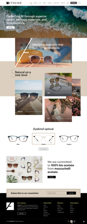 Eyekind Eyewear . Timeless modern minimalist, clean lines and neutral palette. | Diseño Web por Ved Web Services