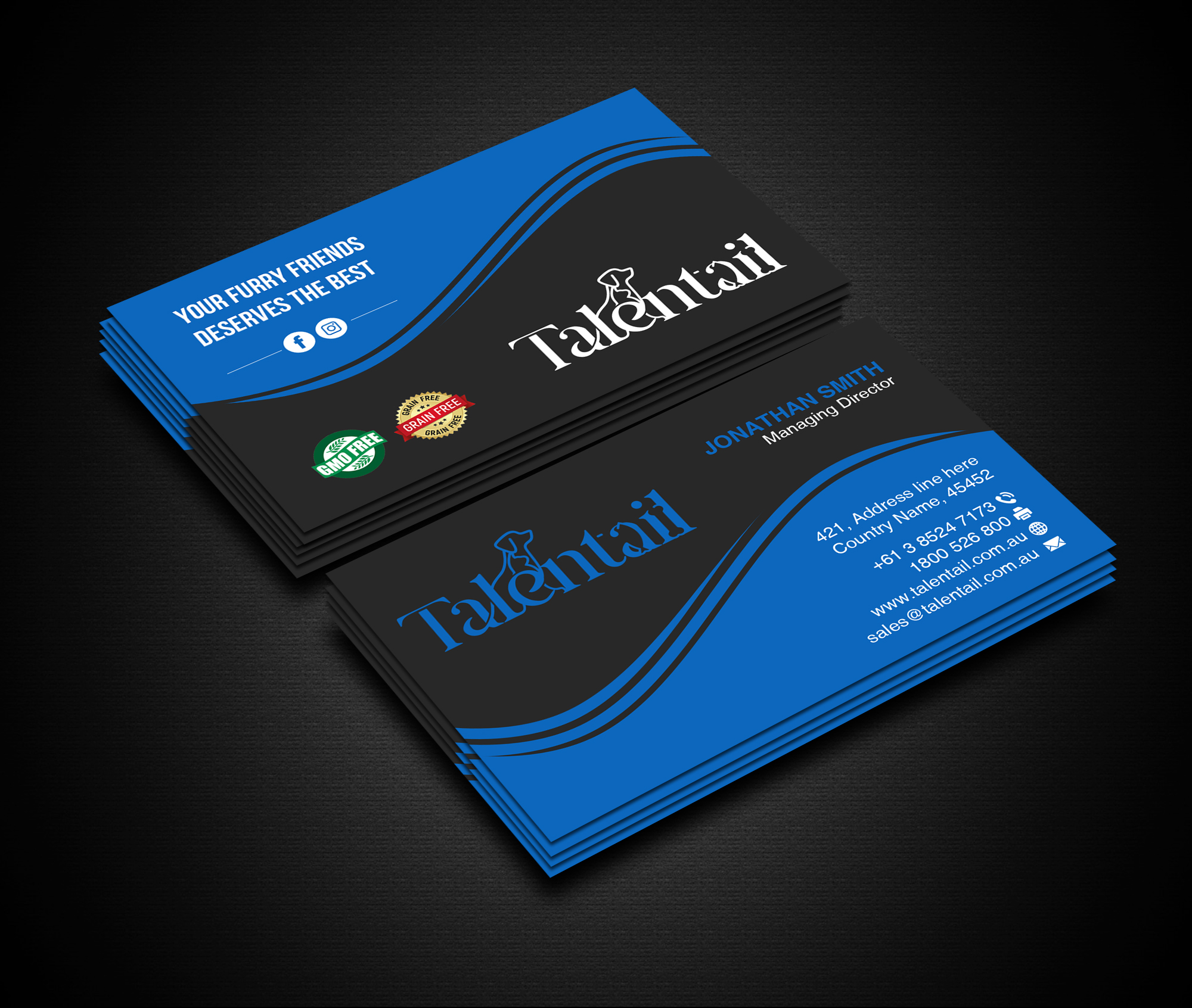 Visitenkarten-Design von Creations Box 2015 für Australia Talentail Pty Ltd | Design #26712325