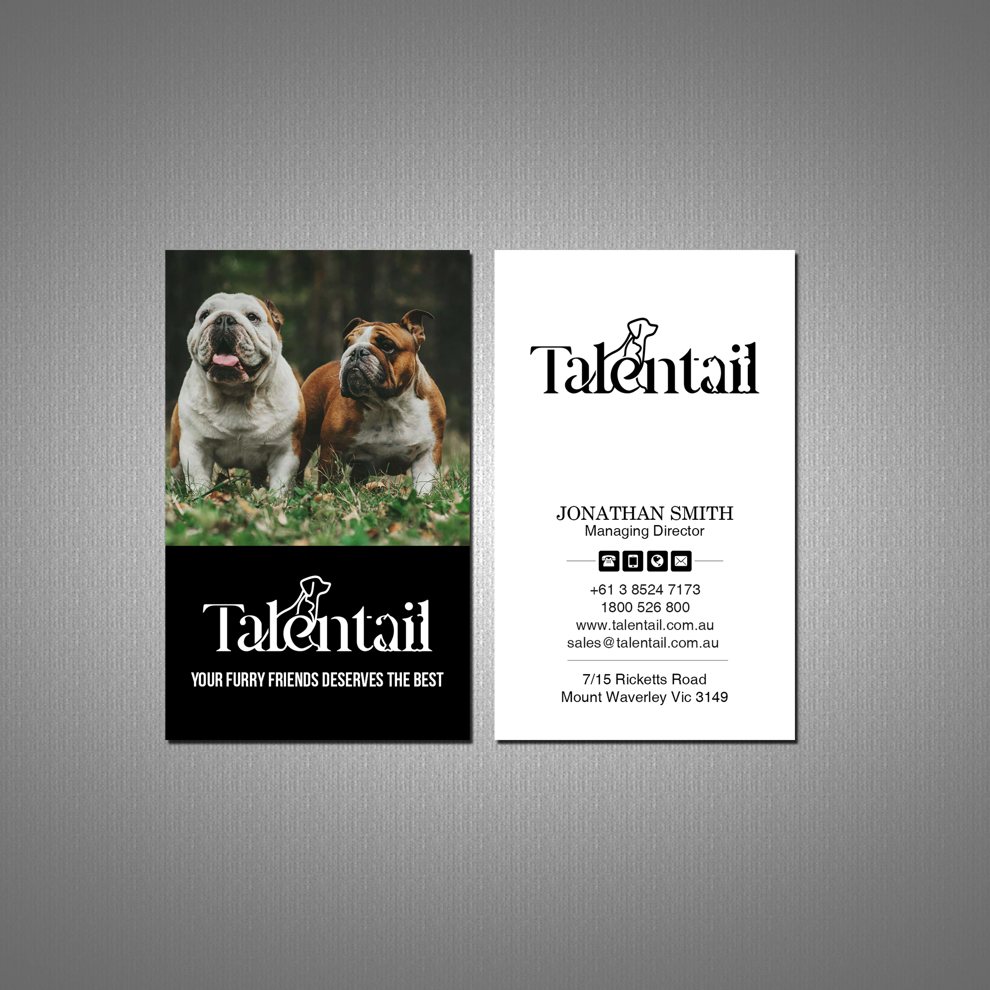 Visitenkarten-Design von Creations Box 2015 für Australia Talentail Pty Ltd | Design #26712332