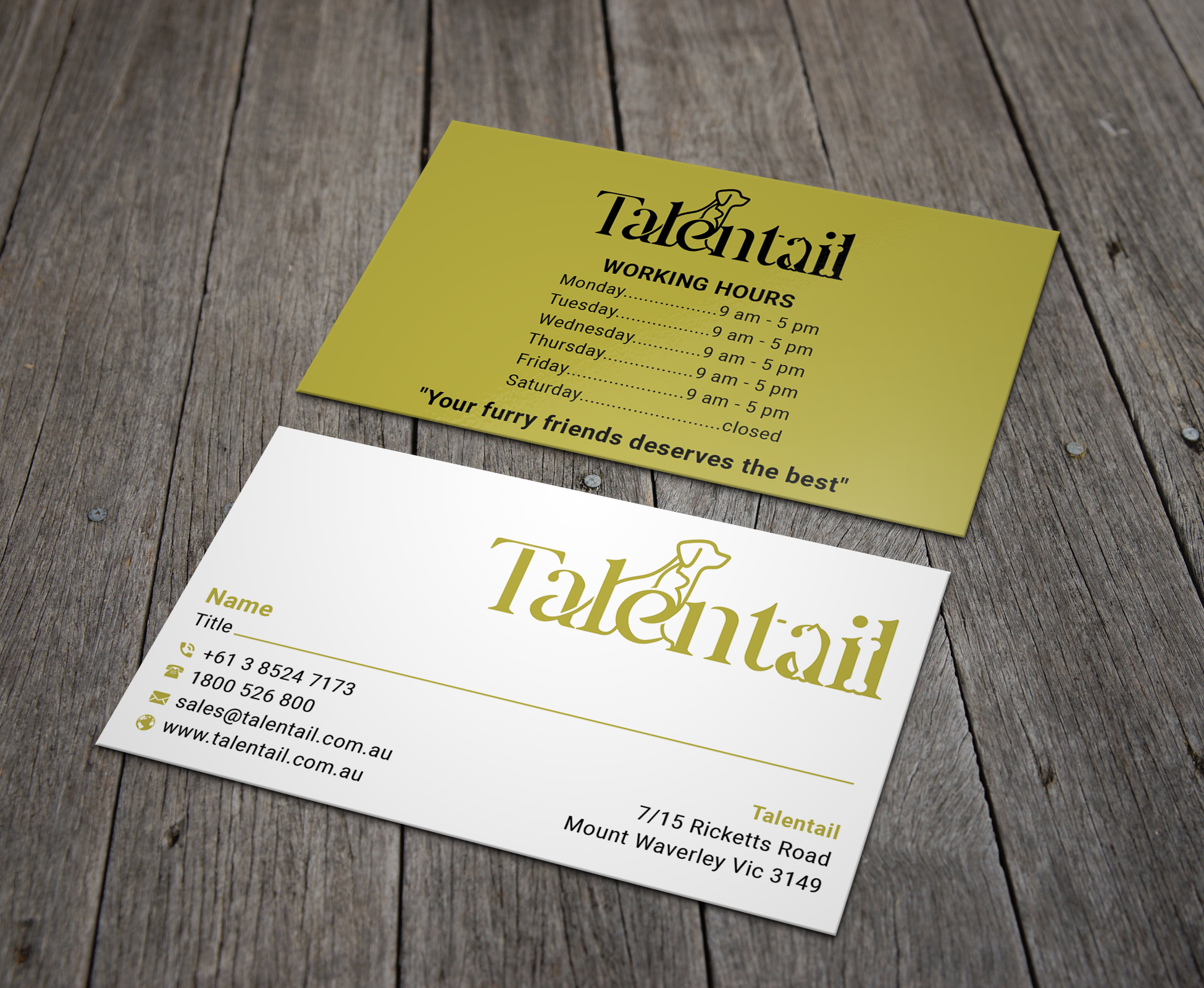 Visitenkarten-Design von B. M. BILLAL HOSSAIN für Australia Talentail Pty Ltd | Design #26717030