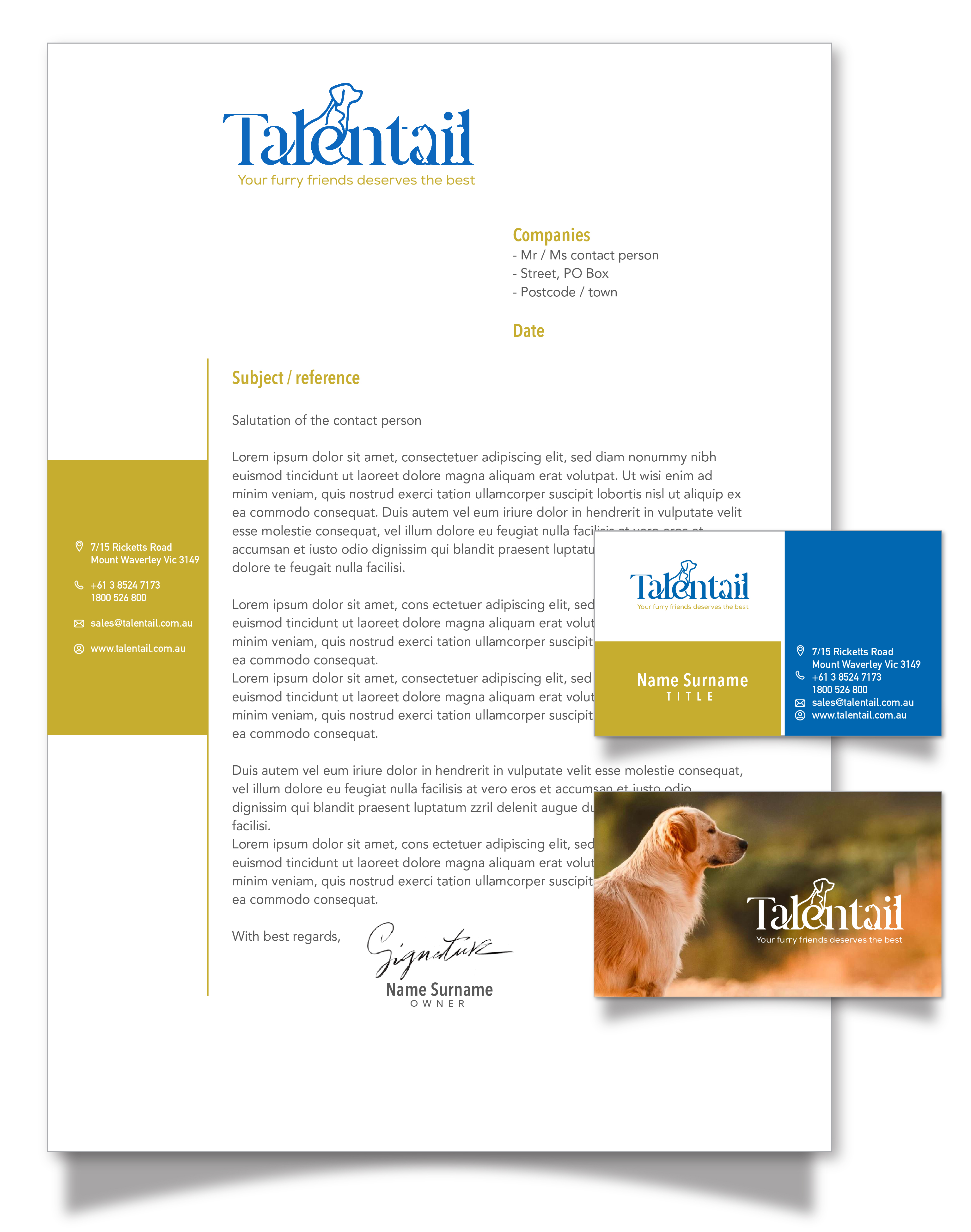 Business Card Design by ileanalp for Australia Talentail Pty Ltd | Design #26712450