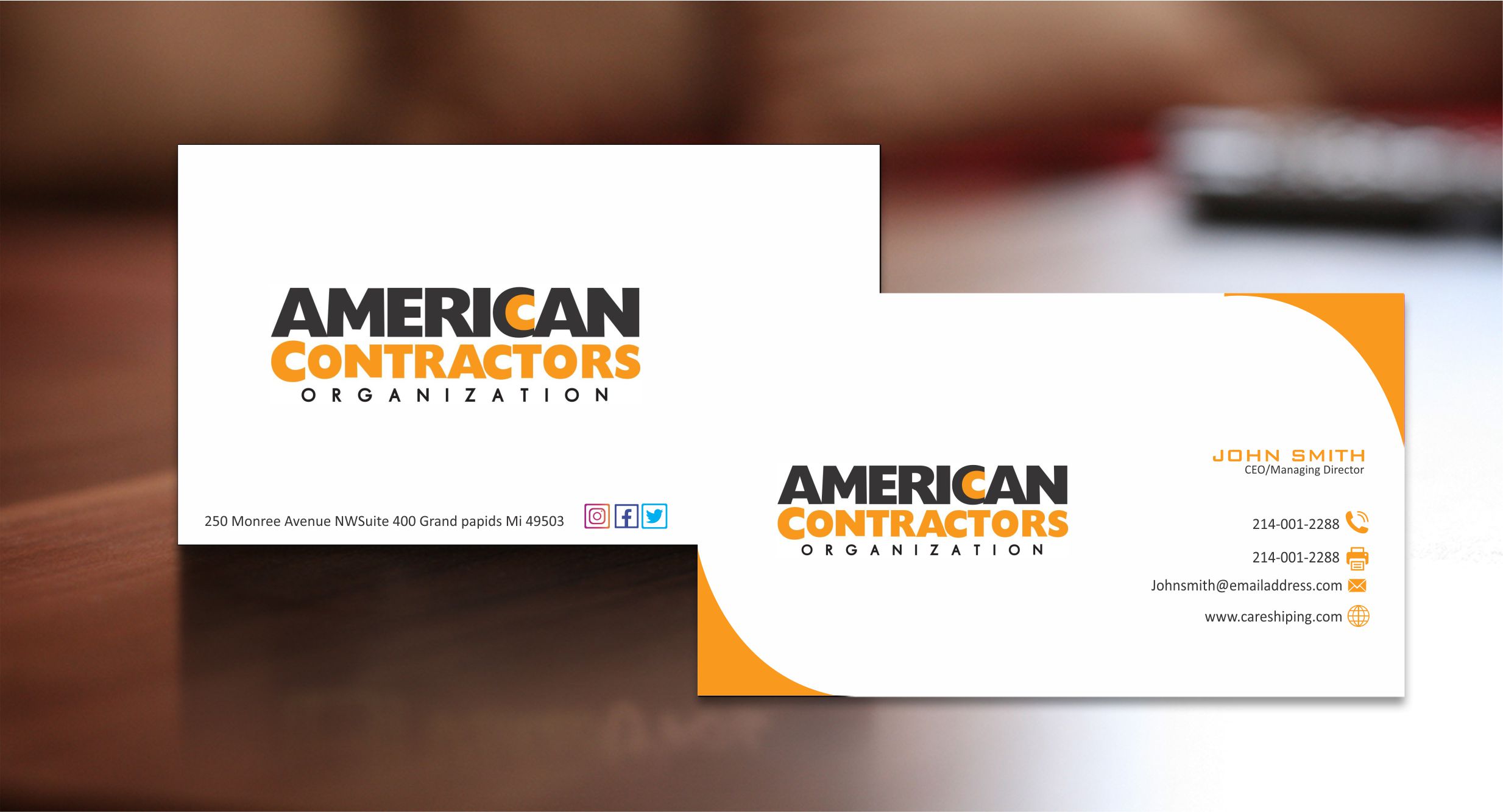 Diseño de Tarjeta de Presentación por Crea8iveMind para American Contractors Organization  | Diseño #26726491