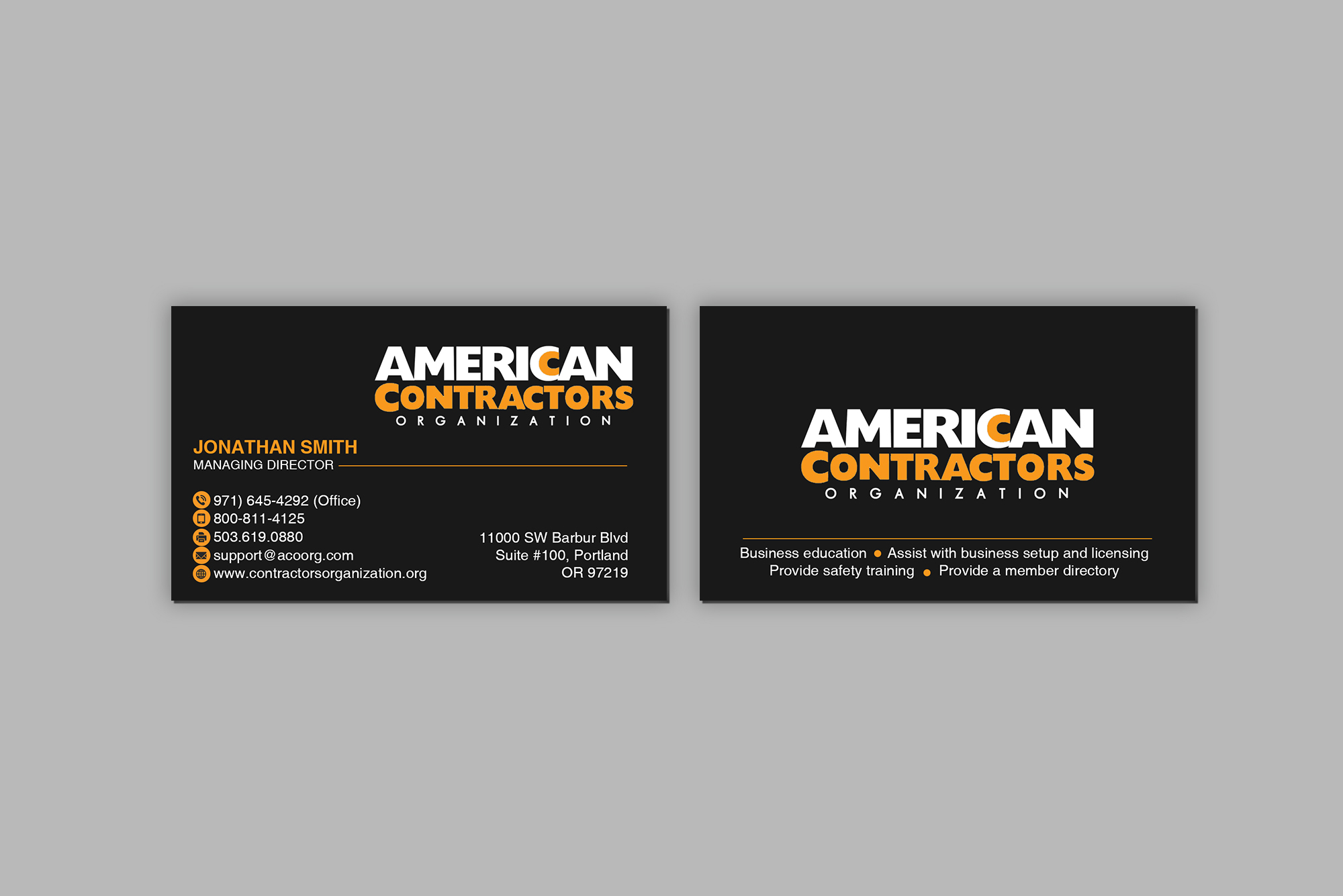 Business Card Design by Creations Box 2015 for American Contractors Organization  | Design #26722886