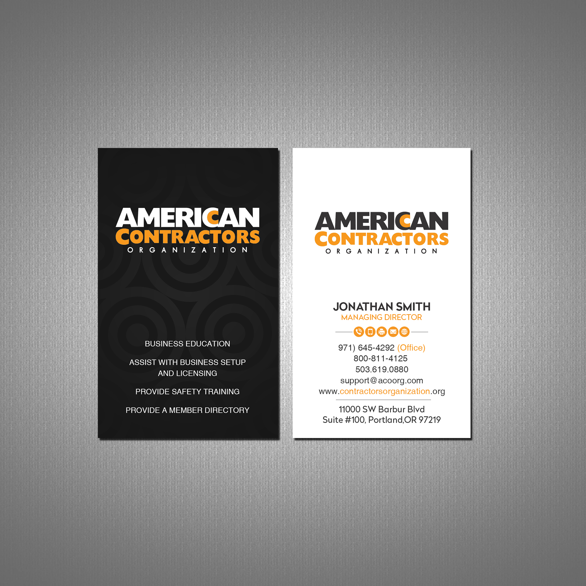 Business Card Design by Creations Box 2015 for American Contractors Organization  | Design #26722894