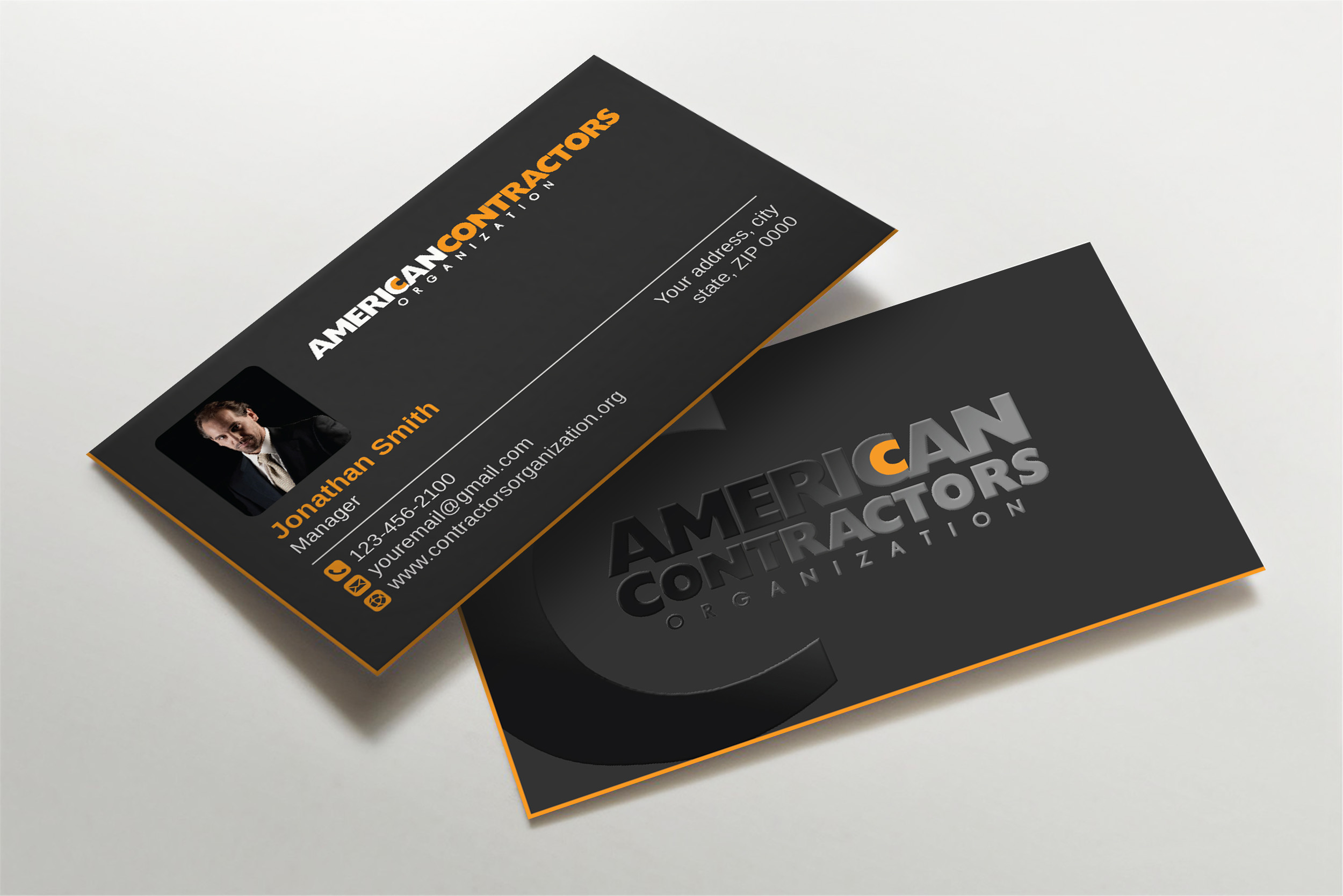 Business Card Design by LAXMI DESIGNHUB for American Contractors Organization  | Design #26725389