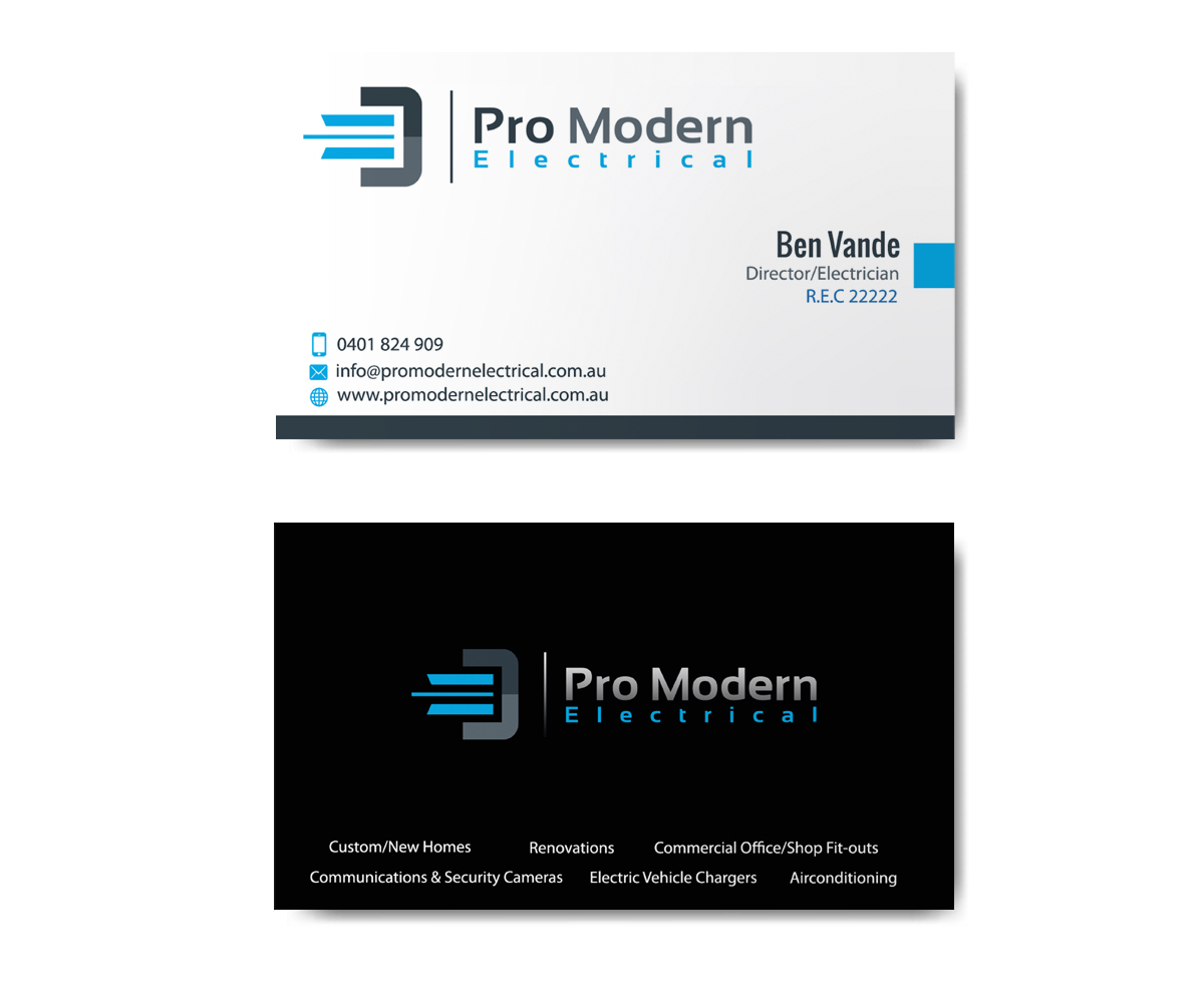 Business Card Design by piumi 6 for Pro Modern Electrical  | Design #26739558