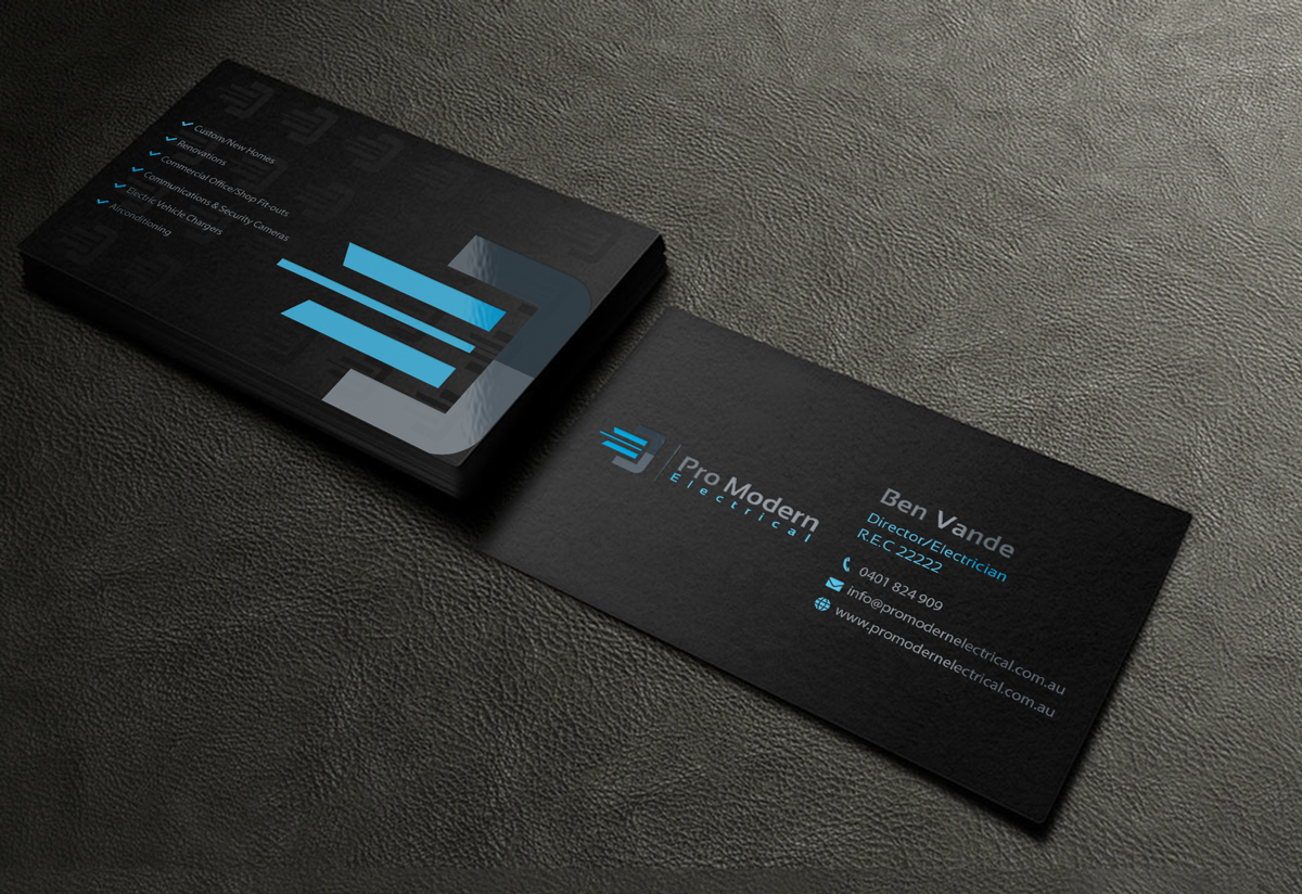 Business Card Design by Riz' for Pro Modern Electrical  | Design #26759591